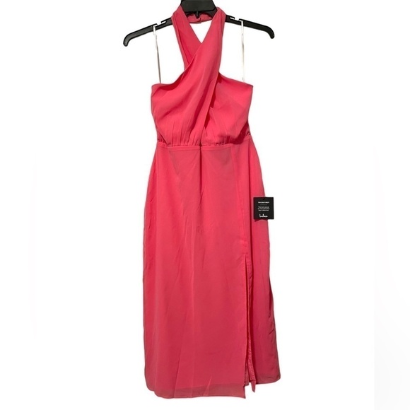 Lulus Flirty Chic Bright Pink Cutout Twist-Front Halter Midi Dress NWT LARGE - Picture 7 of 11
